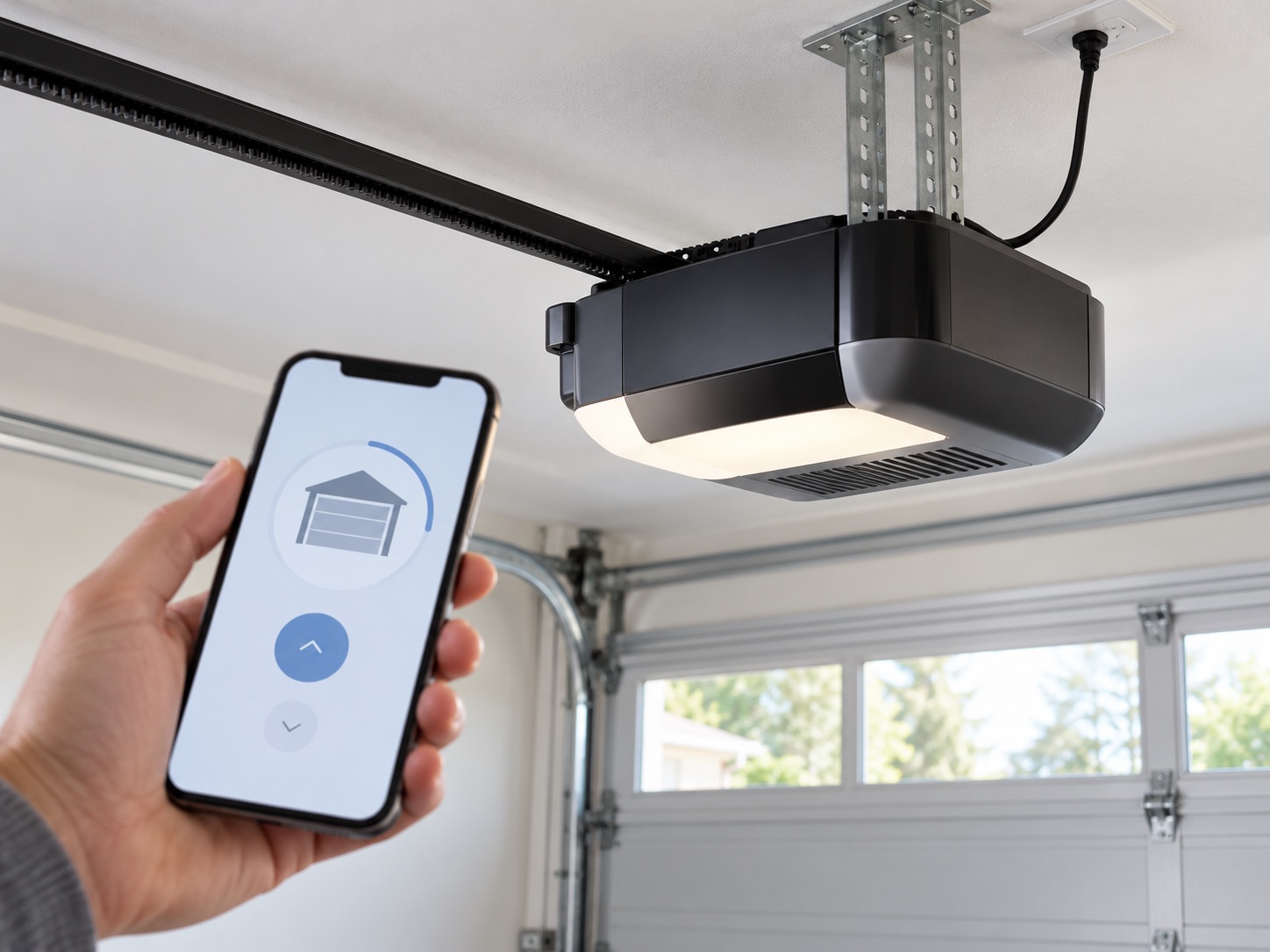 Smart garage door opener controlled by phone